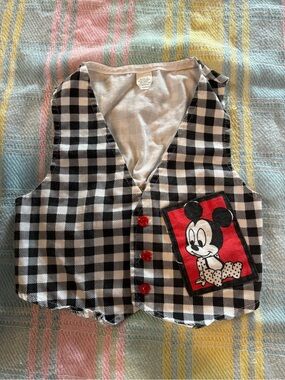 🔴 vintage 18 month baby Mickey Mouse Disney plaid vest